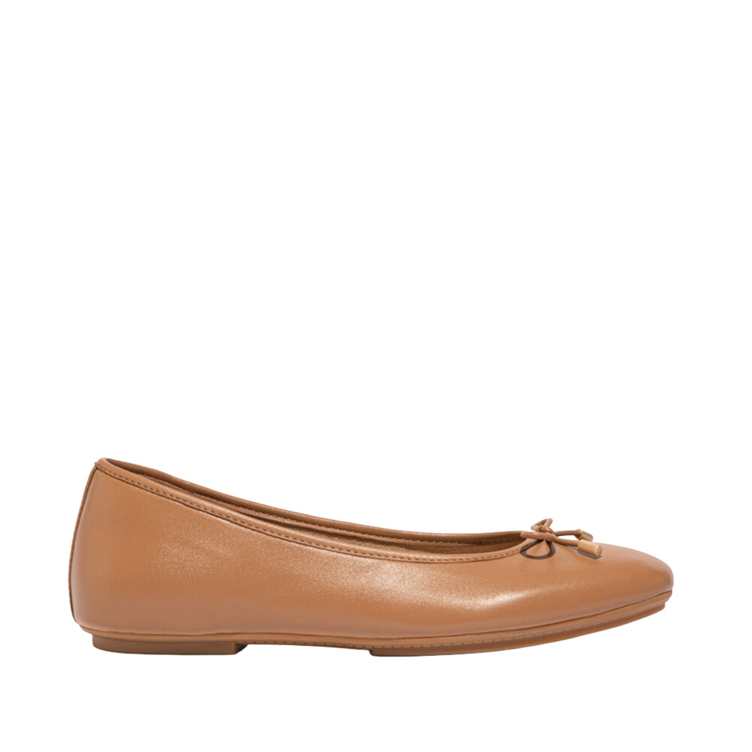 Tan brown classic ballet flat with bow detail at the toe. 