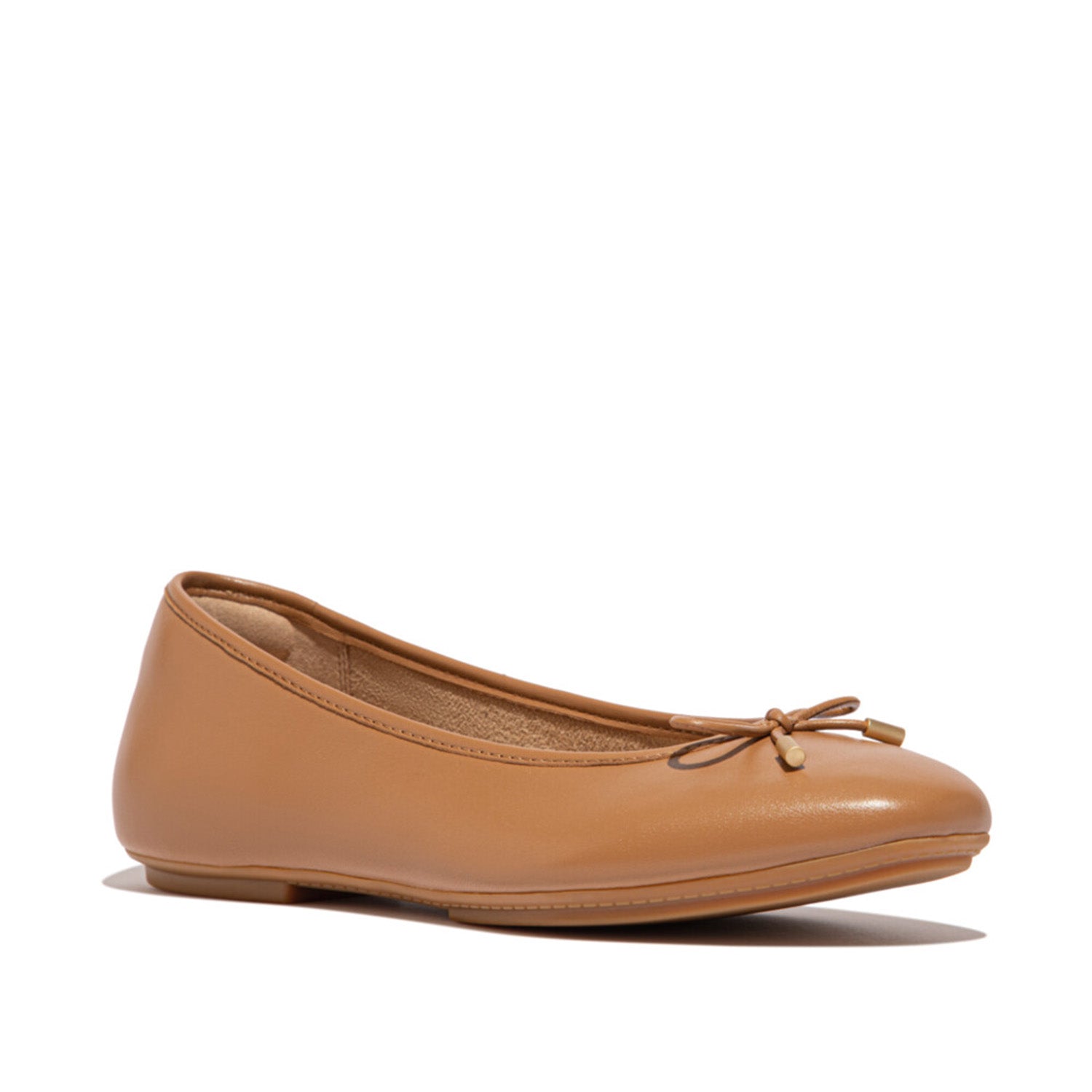 Tan brown classic ballet flat with bow detail at the toe. 