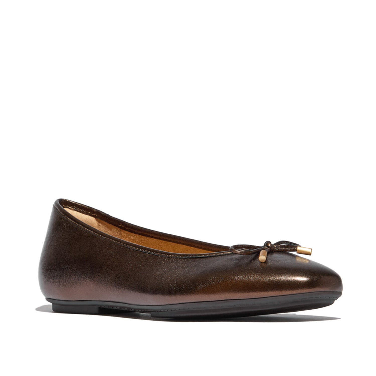 Fitflop Women's DELICATO Bow Soft Metallic-Leather Ballet Flats in Metallic Mole