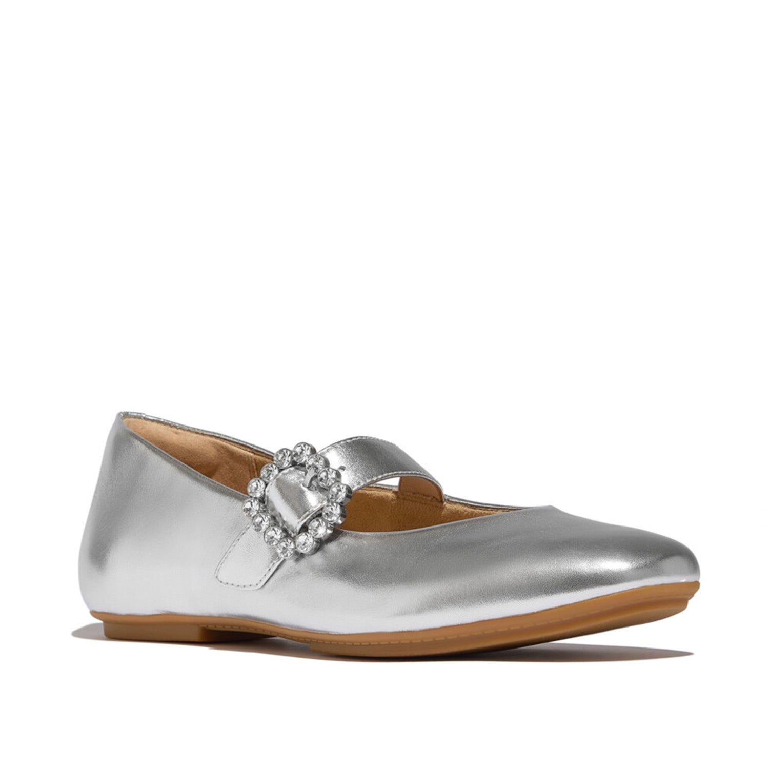 Fitflop Women's DELICATO Crystal-Buckle Leather Mary Janes in Silver