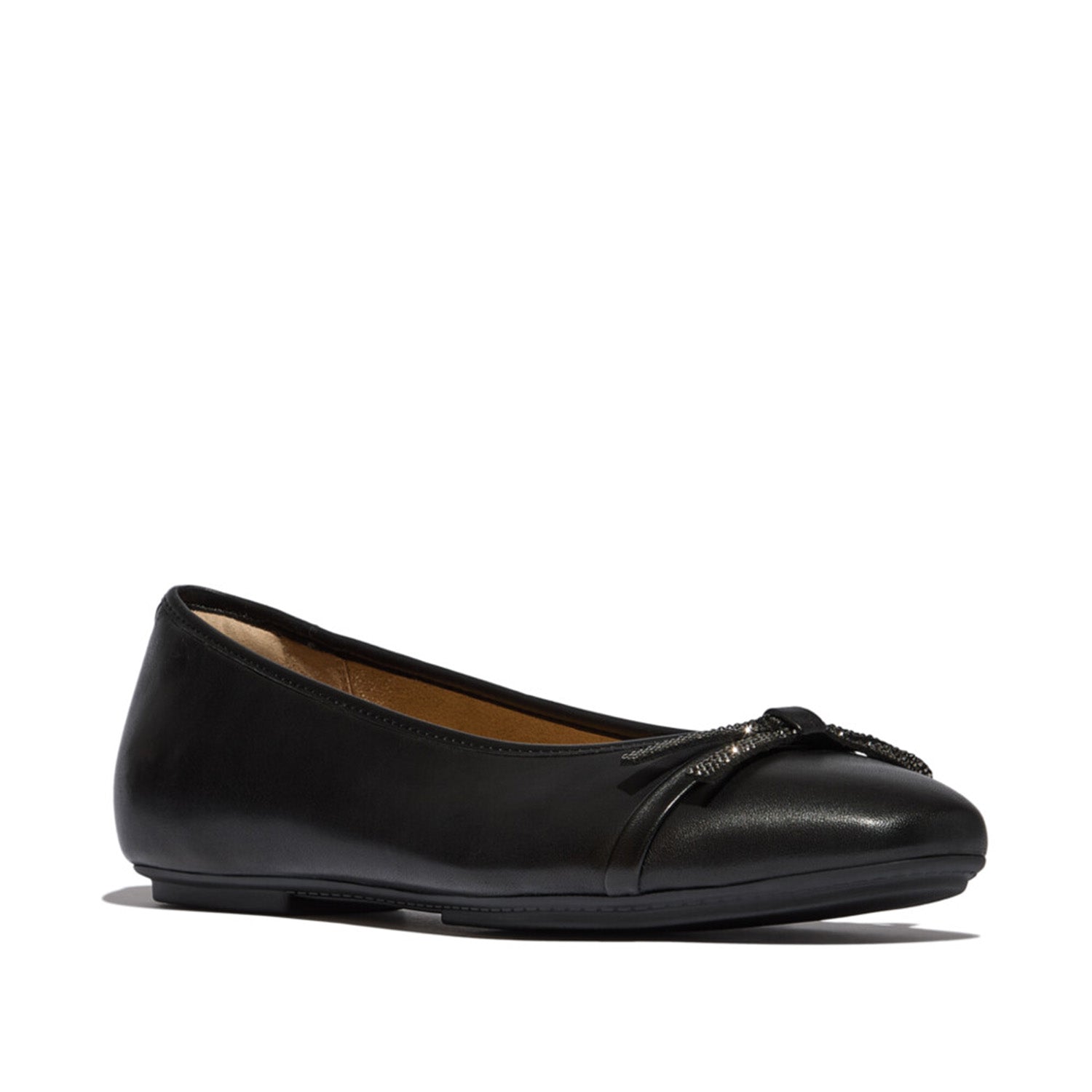 Fitflop Women's DELICATO Glitz-Bow Leather Ballet Flats in Black
