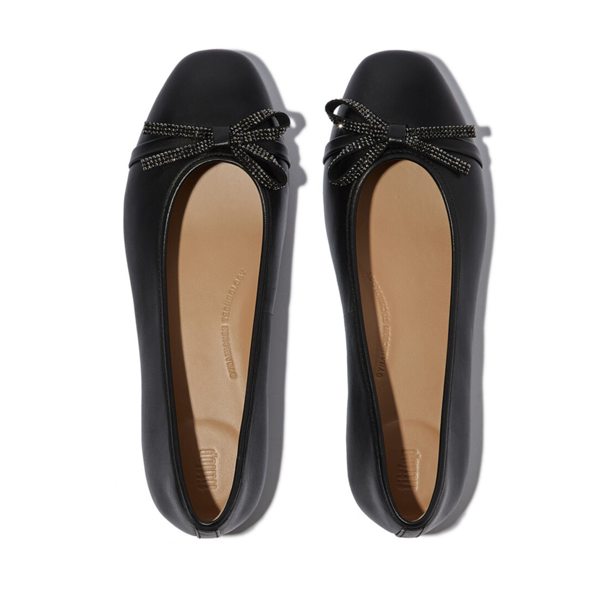 Fitflop Women's DELICATO Glitz-Bow Leather Ballet Flats in Black