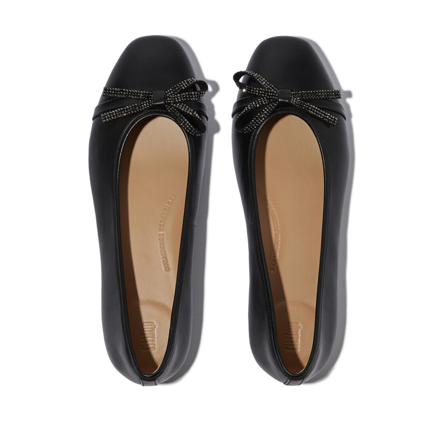 Fitflop Women's DELICATO Glitz-Bow Leather Ballet Flats in Black