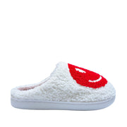 Pantoufles FLOOF à visage souriant et duveteuses, rouges