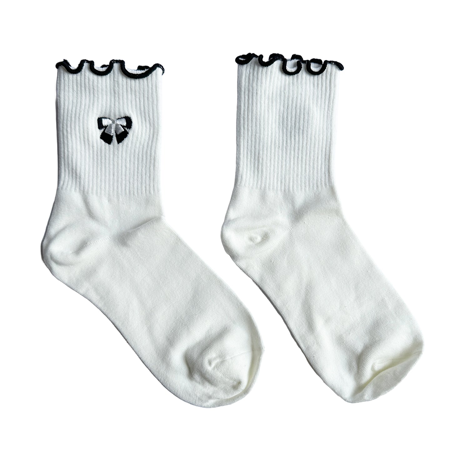 FLOOF Pour la chaussette emoji à volants avec nœud blanc