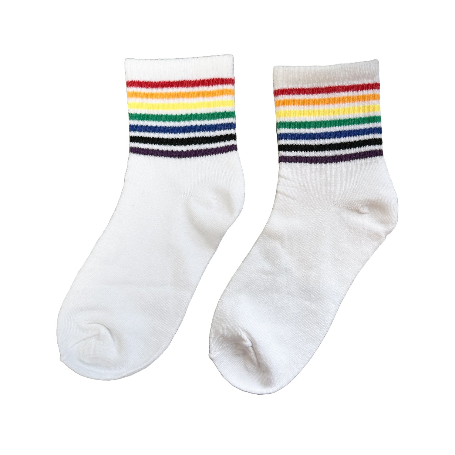FLOOF Striped Crew Sock in White Rainbow