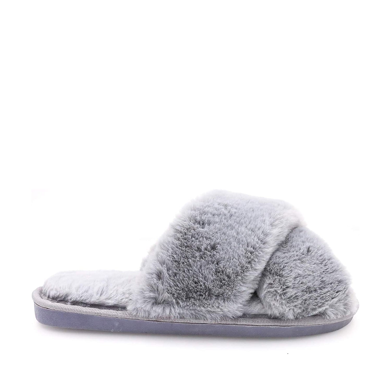 FLOOF Women's Cozy Cross Faux Fur Slippers in Grey Slippers FLOOF 36-37 