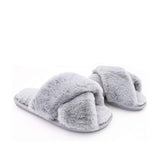 FLOOF Women's Cozy Cross Faux Fur Slippers in Grey