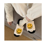 FLOOF Open Toe Fluffy Smile Slippers in Black & White