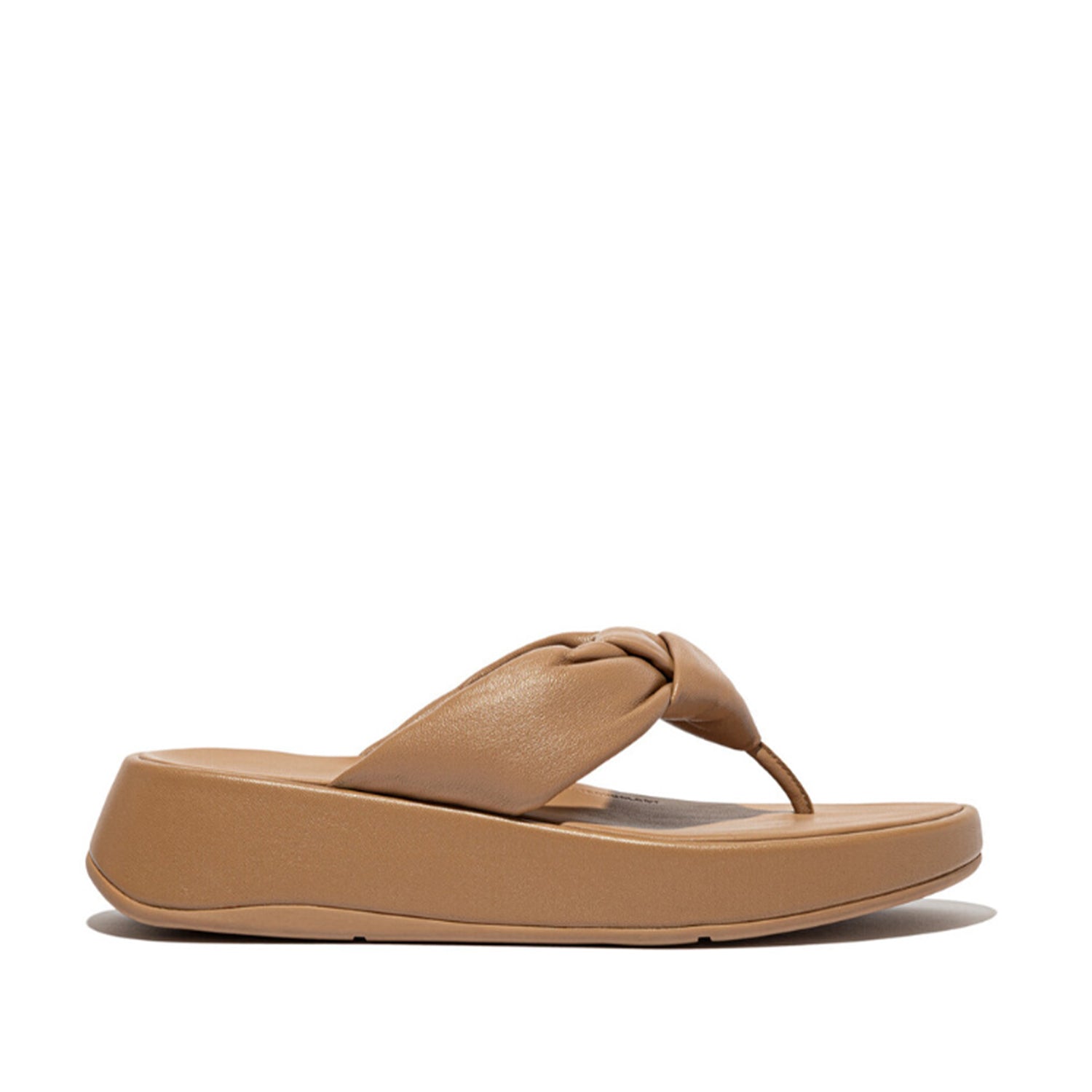 Sandales Fitflop F-Mode pour femme, entre-doigts en cuir à nœud, couleur fauve classique