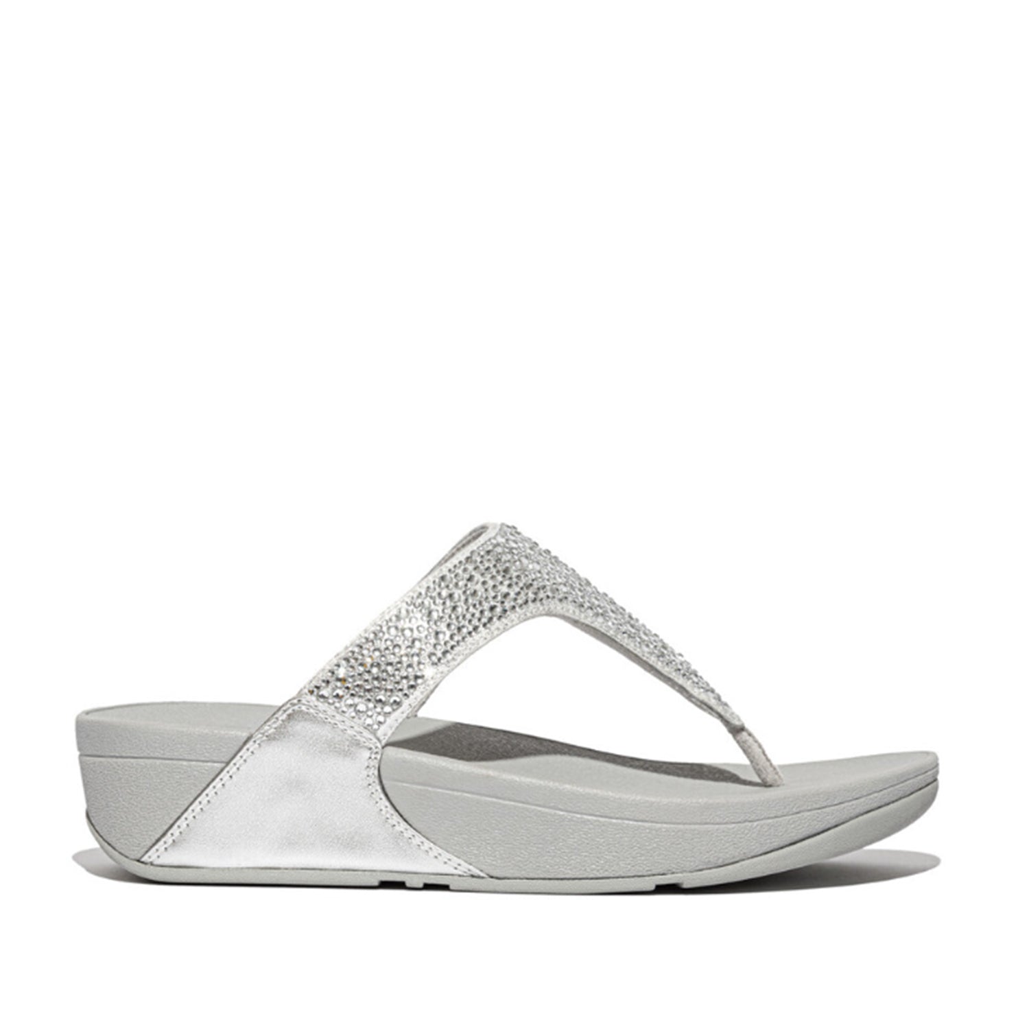 Sandales Fitflop Lulu Crystal pour femme, entre-doigts, couleur argent