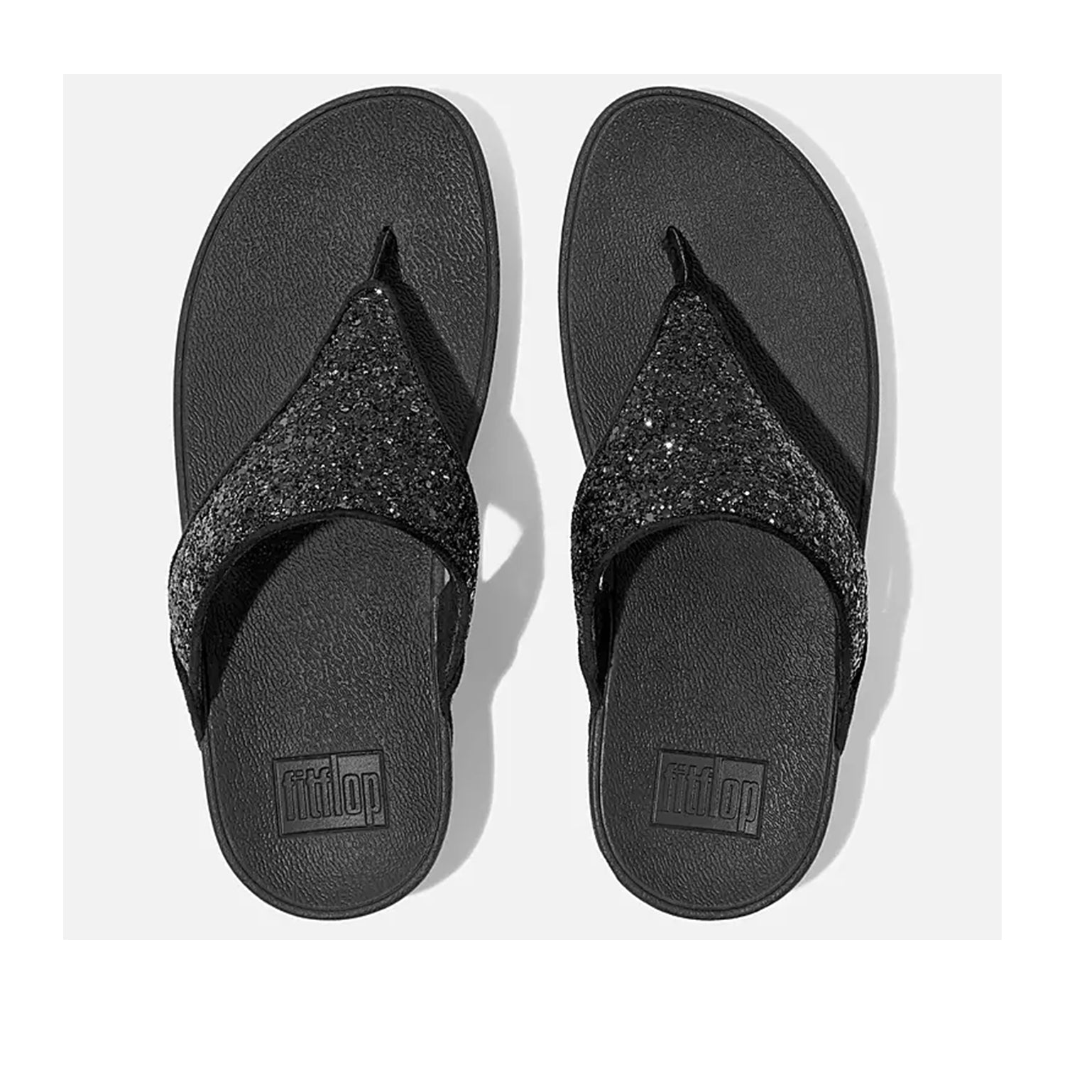 Fitflop Women's Lulu Glitter Toe Post Sandal in Black Glitter