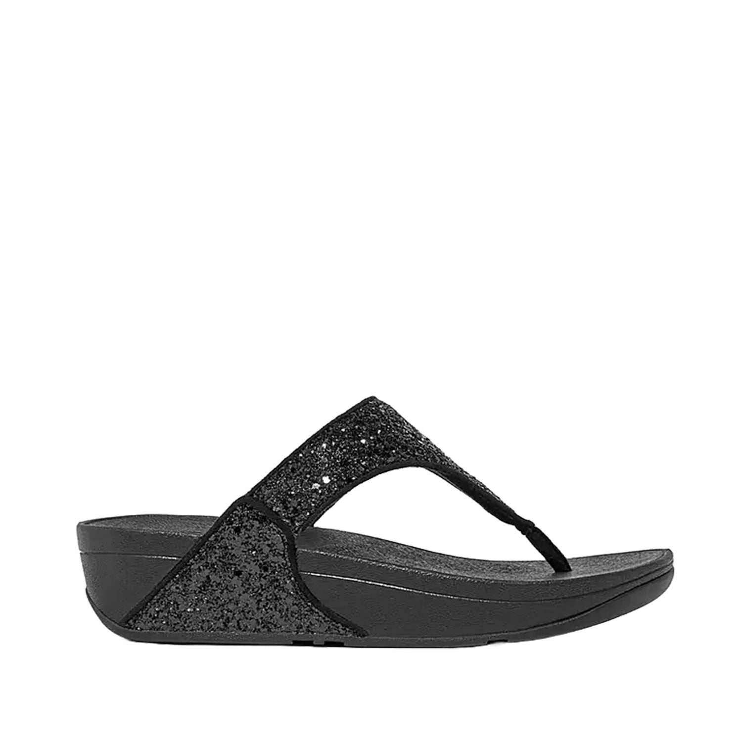 Sandales Fitflop Lulu à paillettes noires pour femmes, entre-doigts.