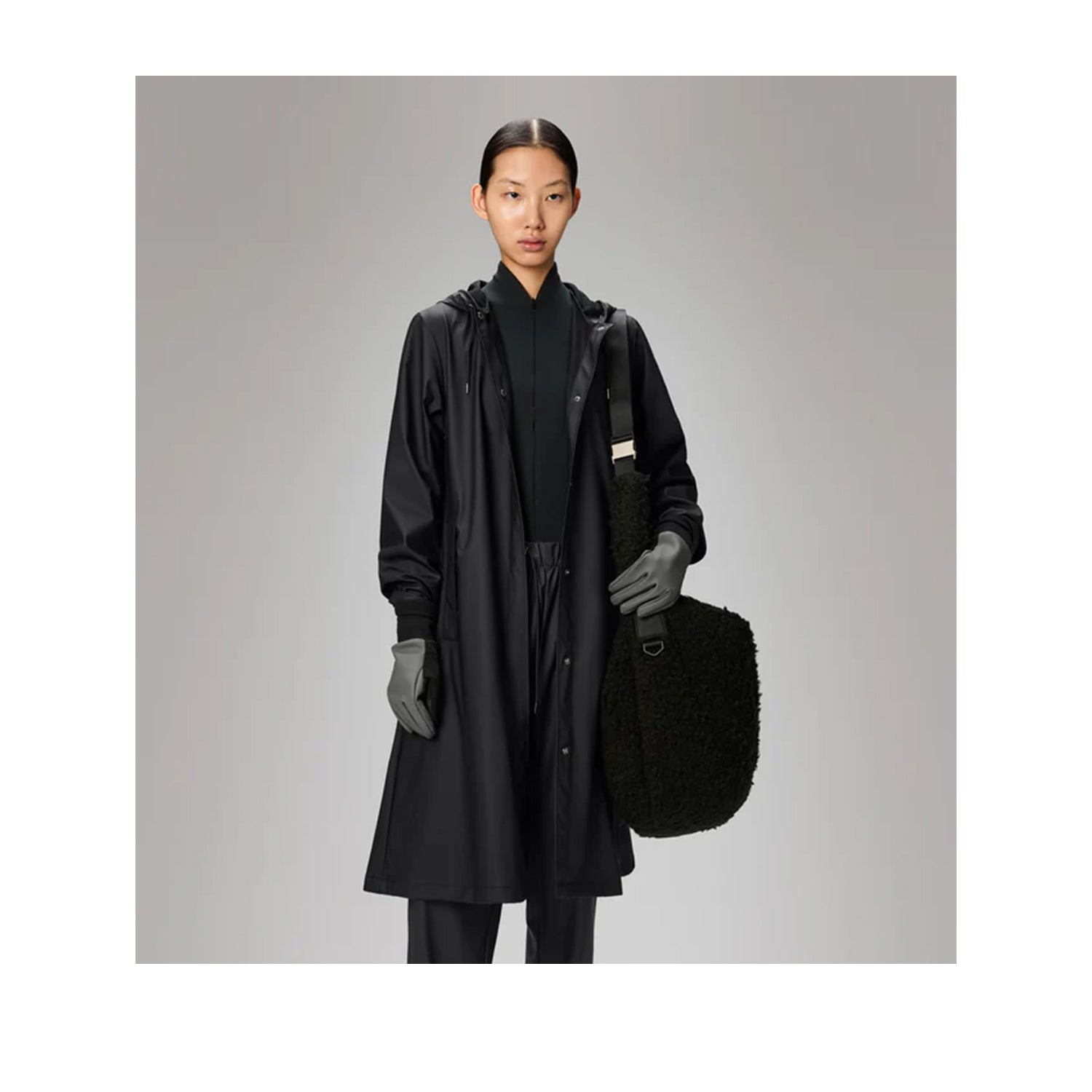 Rains Women's A-Line Longer Jacket W3 in Black