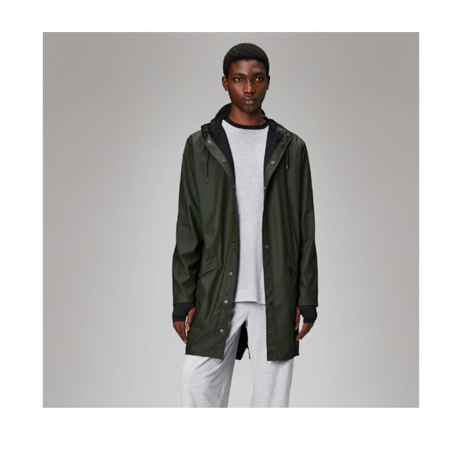 Veste longue unisexe Rains W3 verte