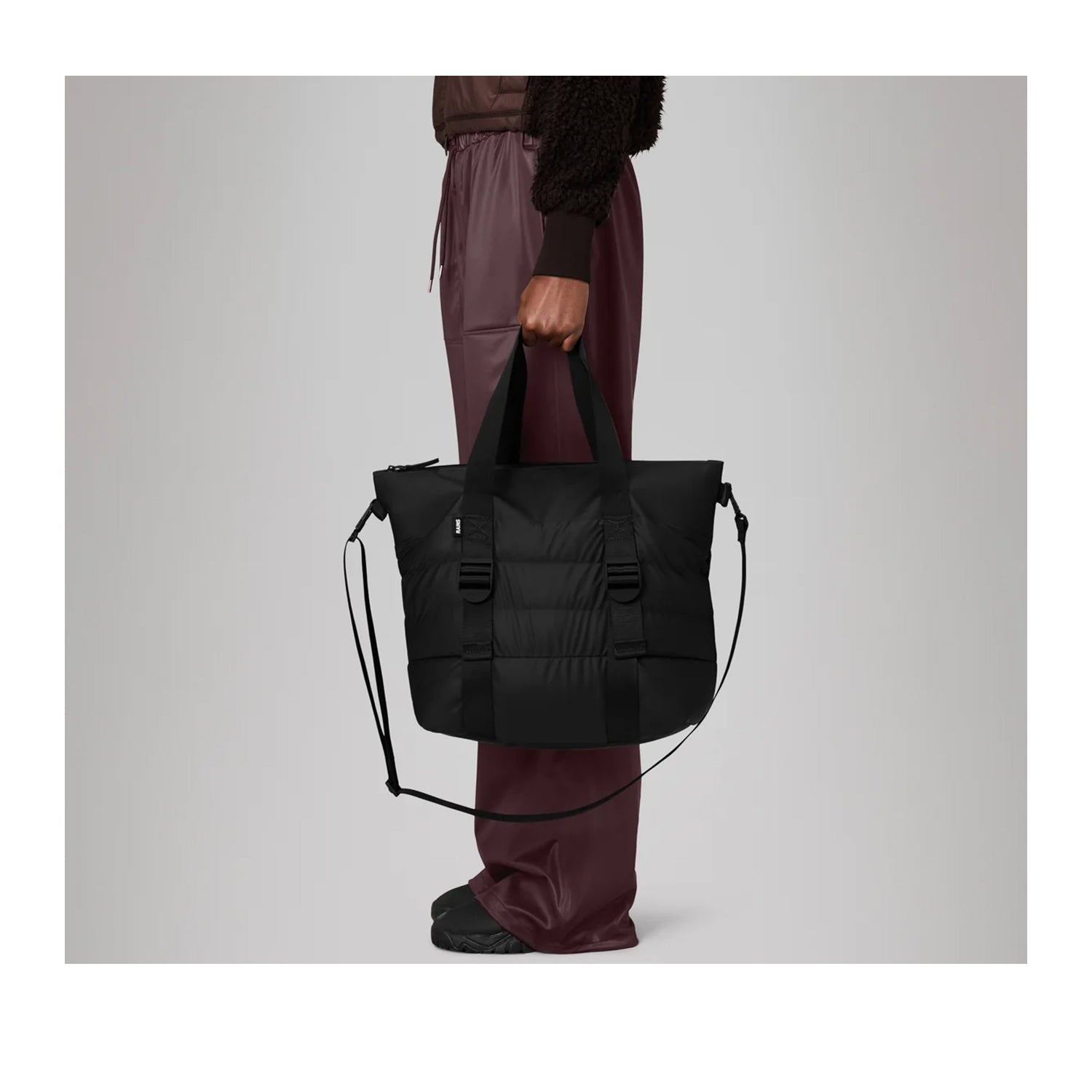 Rains Puffer Mix Tote Bag Mini W3 in Black