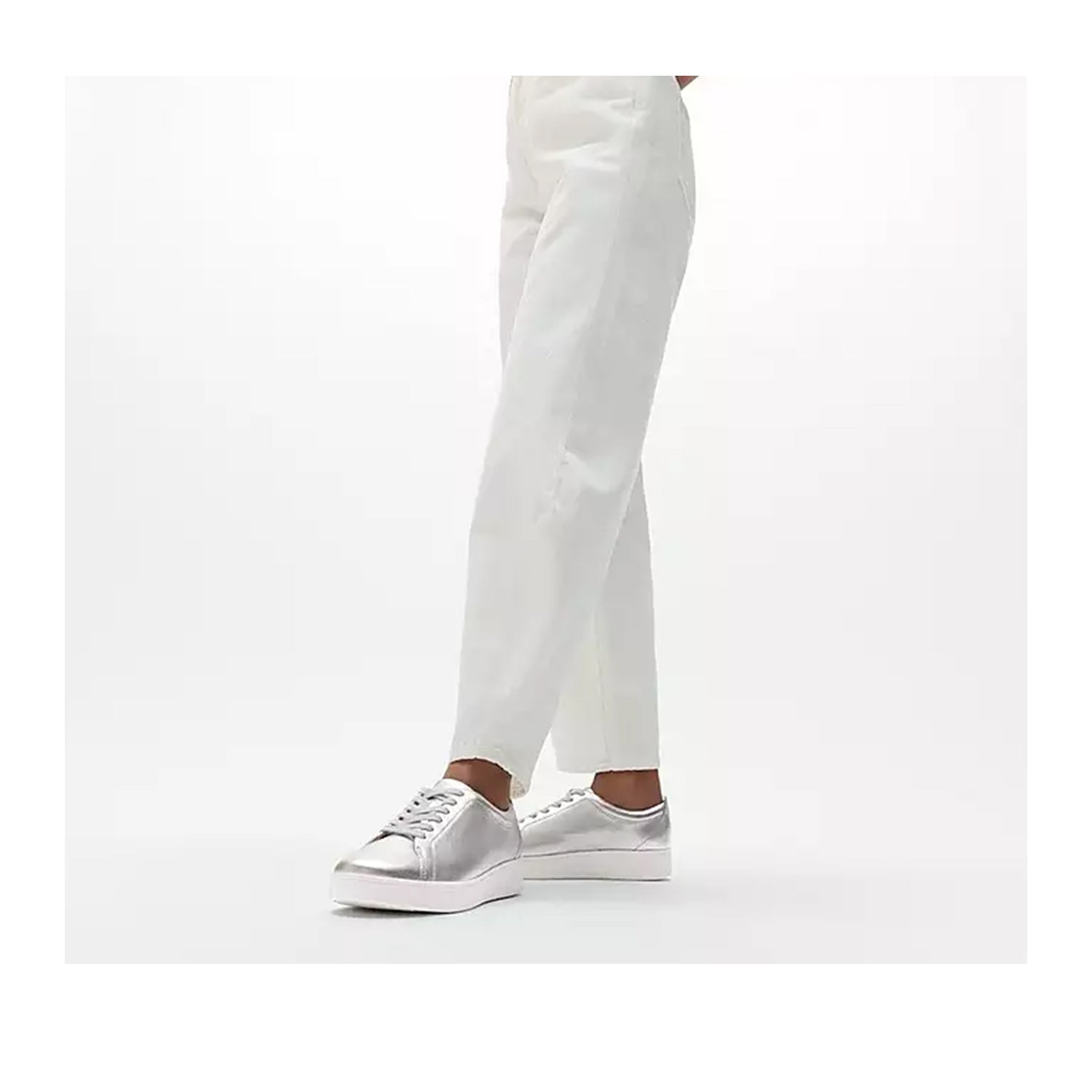 Baskets en cuir Fitflop Rally pour femme, couleur argent