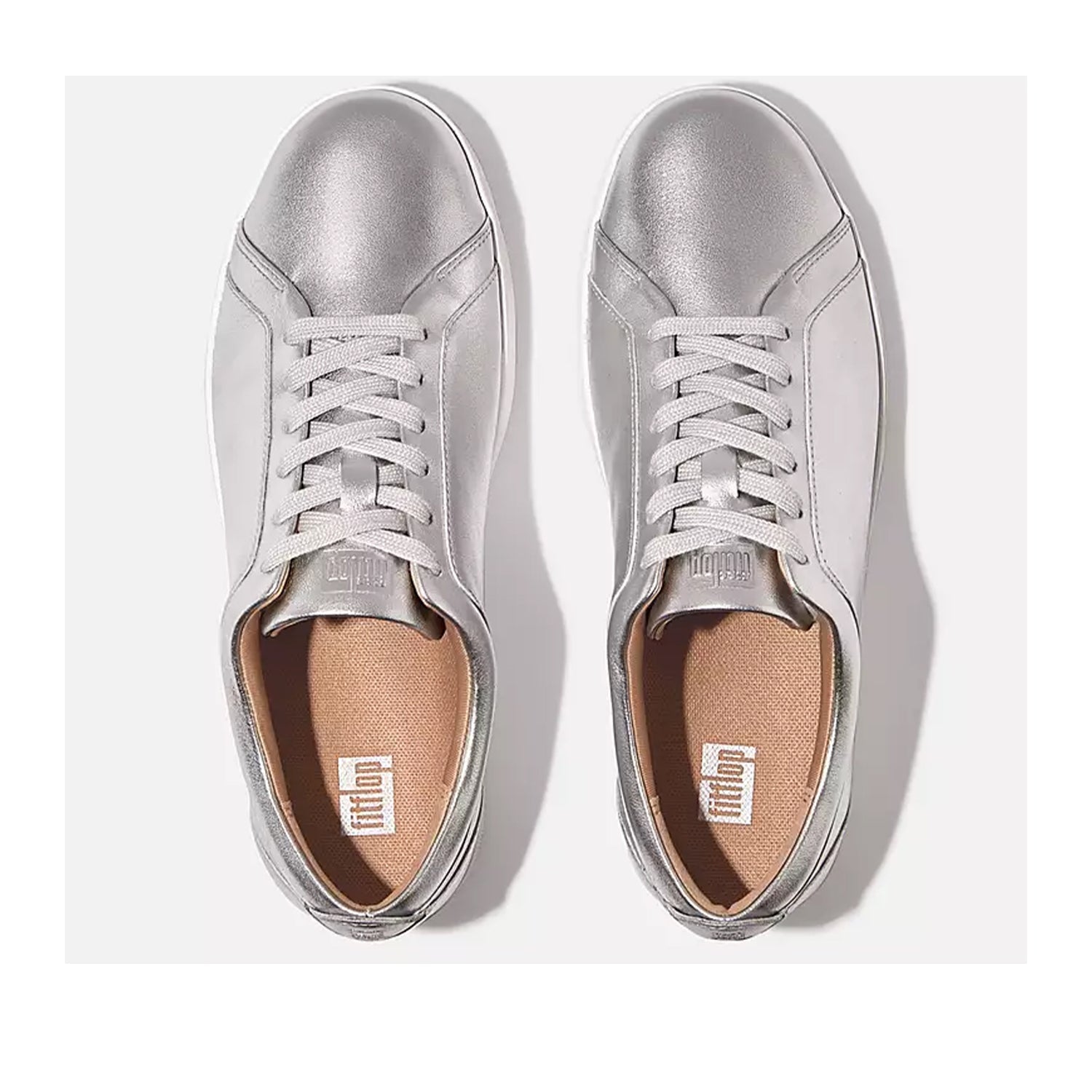 Baskets en cuir Fitflop Rally pour femme, couleur argent