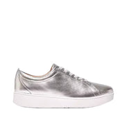 Baskets en cuir Fitflop Rally pour femme, couleur argent