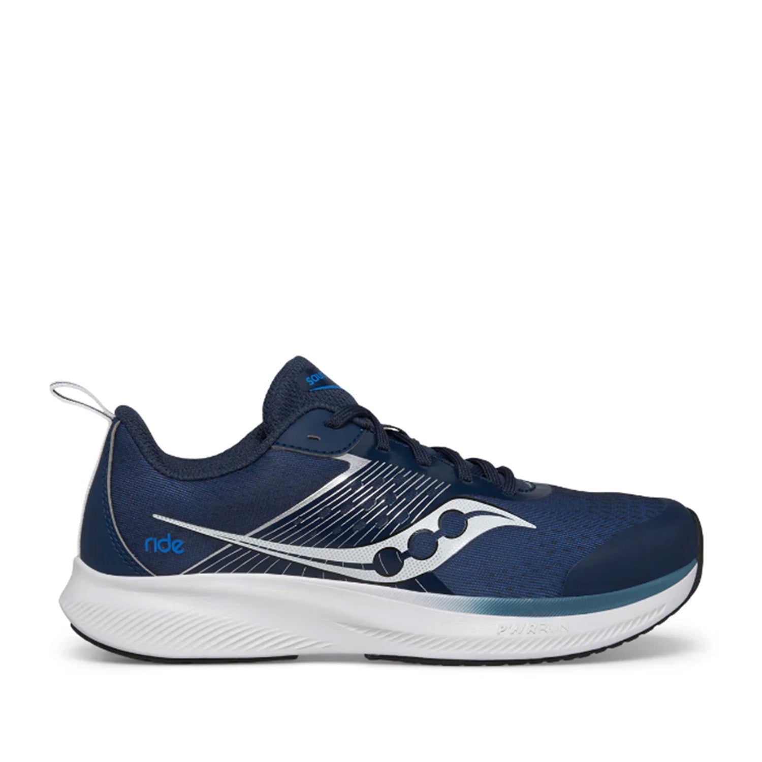 Saucony Kids' Unisex Ride Kdz in Navy/Silver