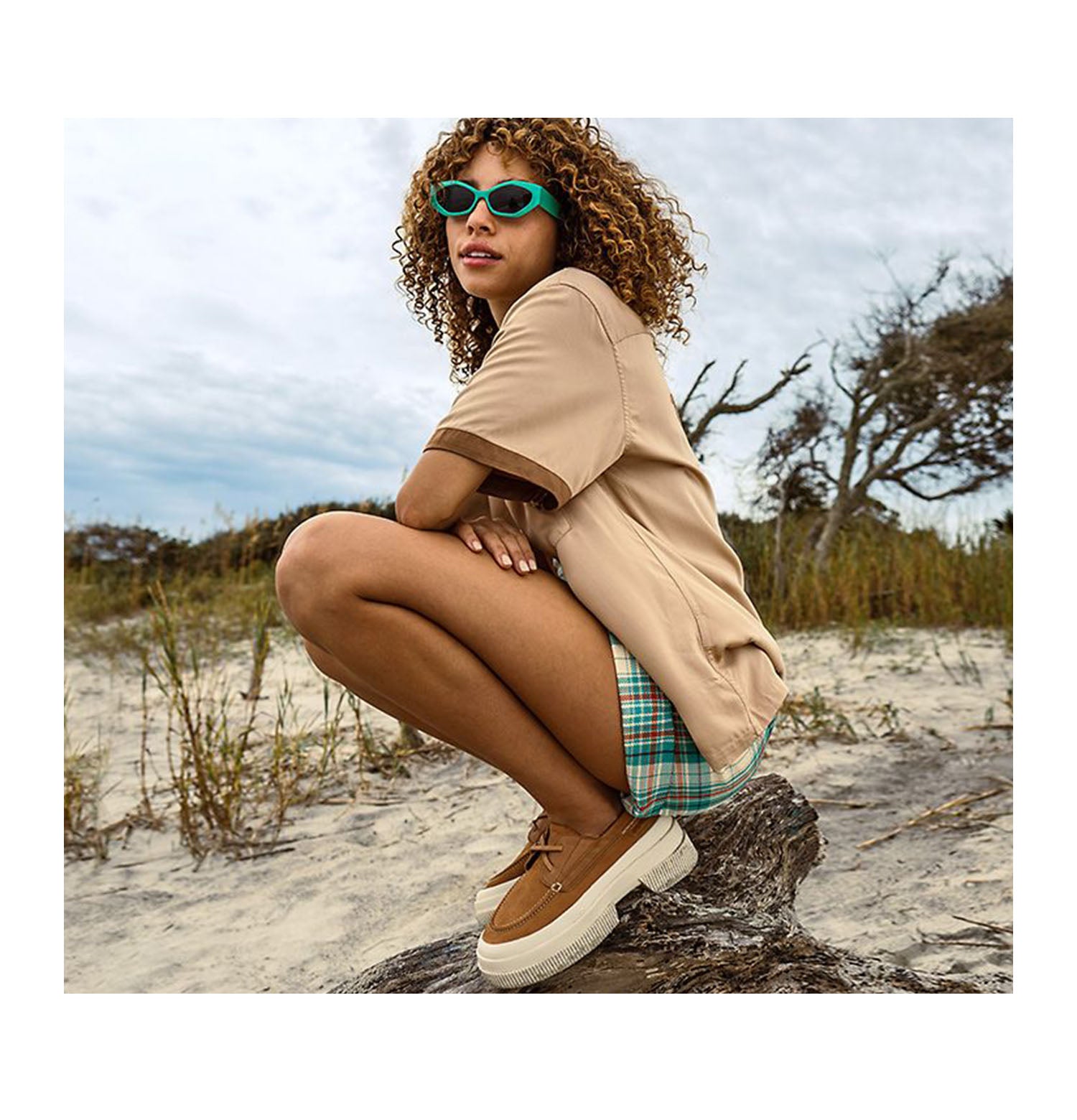 Chaussure bateau compensée Sperry Highland pour femme, couleur beige