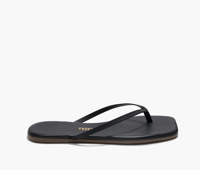 Black square toe flip flop on grey background