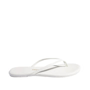 White leather flip flops on white background